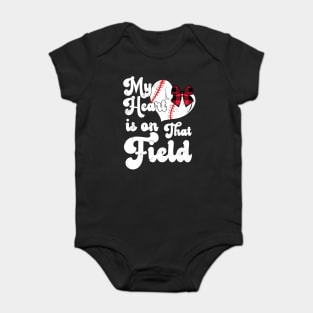 funny My Heart is on That Field softball baseball mom dad Leopard Baby Bodysuit